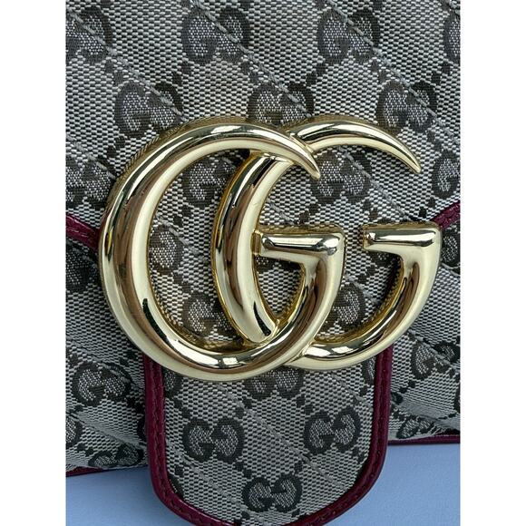 Gucci GG Marmont Monogram Matelassé Diagonal Shoulder Bag Beige and Red - Picture 11 of 16